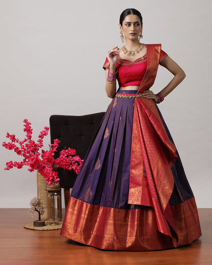 Purple &amp; Pink Pre-Draped Lehenga Set