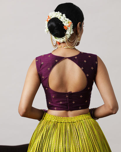 Olive Green &amp; Purple Pre-Draped Lehenga Set