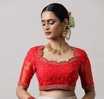 Bottle Green &amp; Red Pre-Draped Lehenga Set