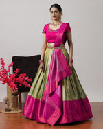 Load image into Gallery viewer, Pista Green &amp; Pink Pre-Draped Lehenga Set

