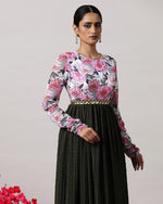 Load image into Gallery viewer, Bottle Green &amp; Pink Floral Dress
