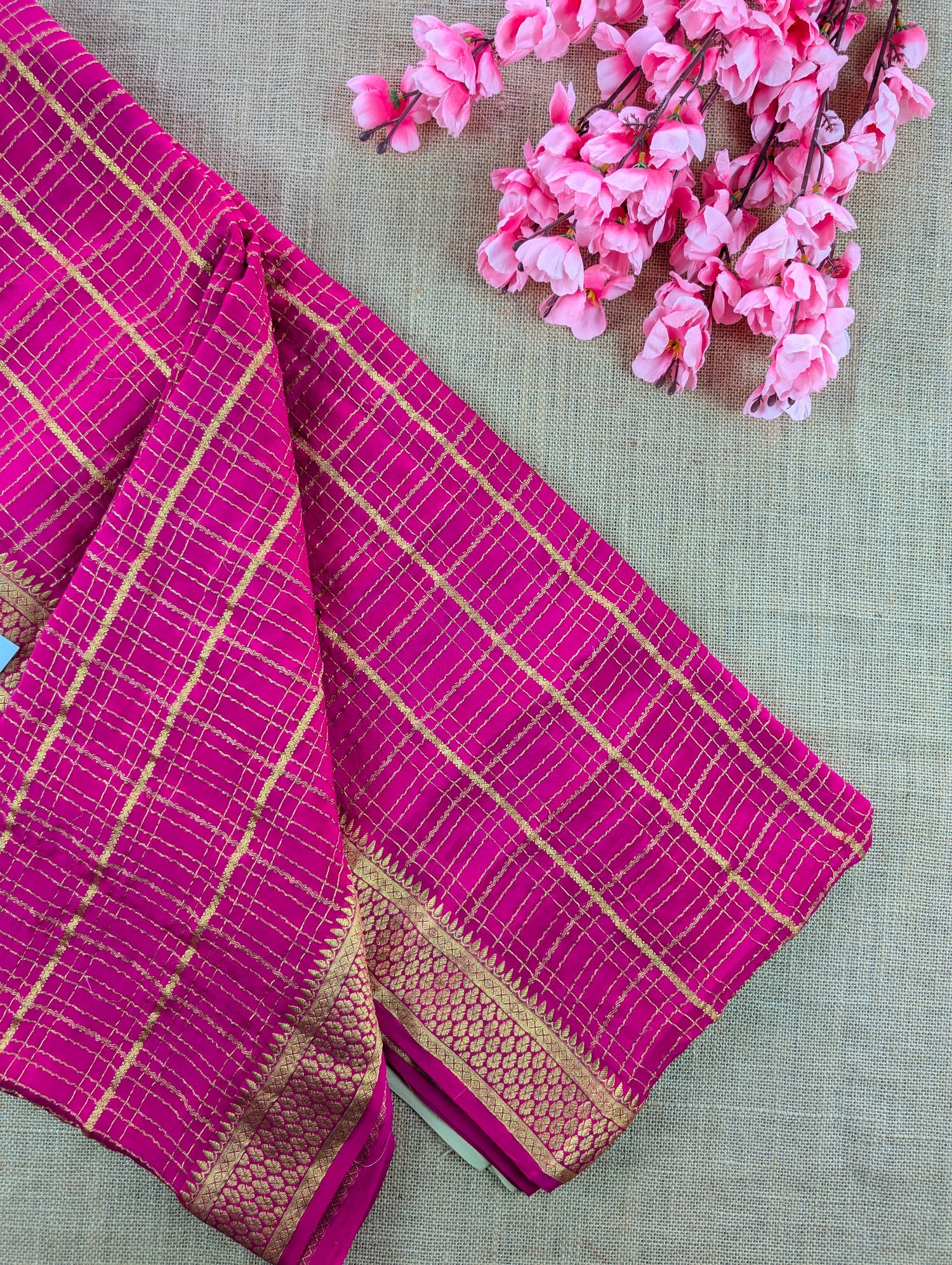 Pure Mysore Silk Crepe - Pink with Hand Painted Pen Kalamkari Pallu &amp; Blouse