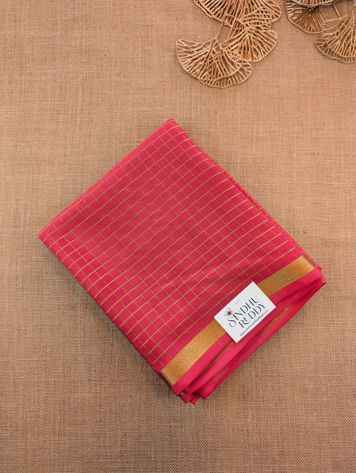 Pure Mysore Silk Crepe -  Reddish Orange with Printed Pallu