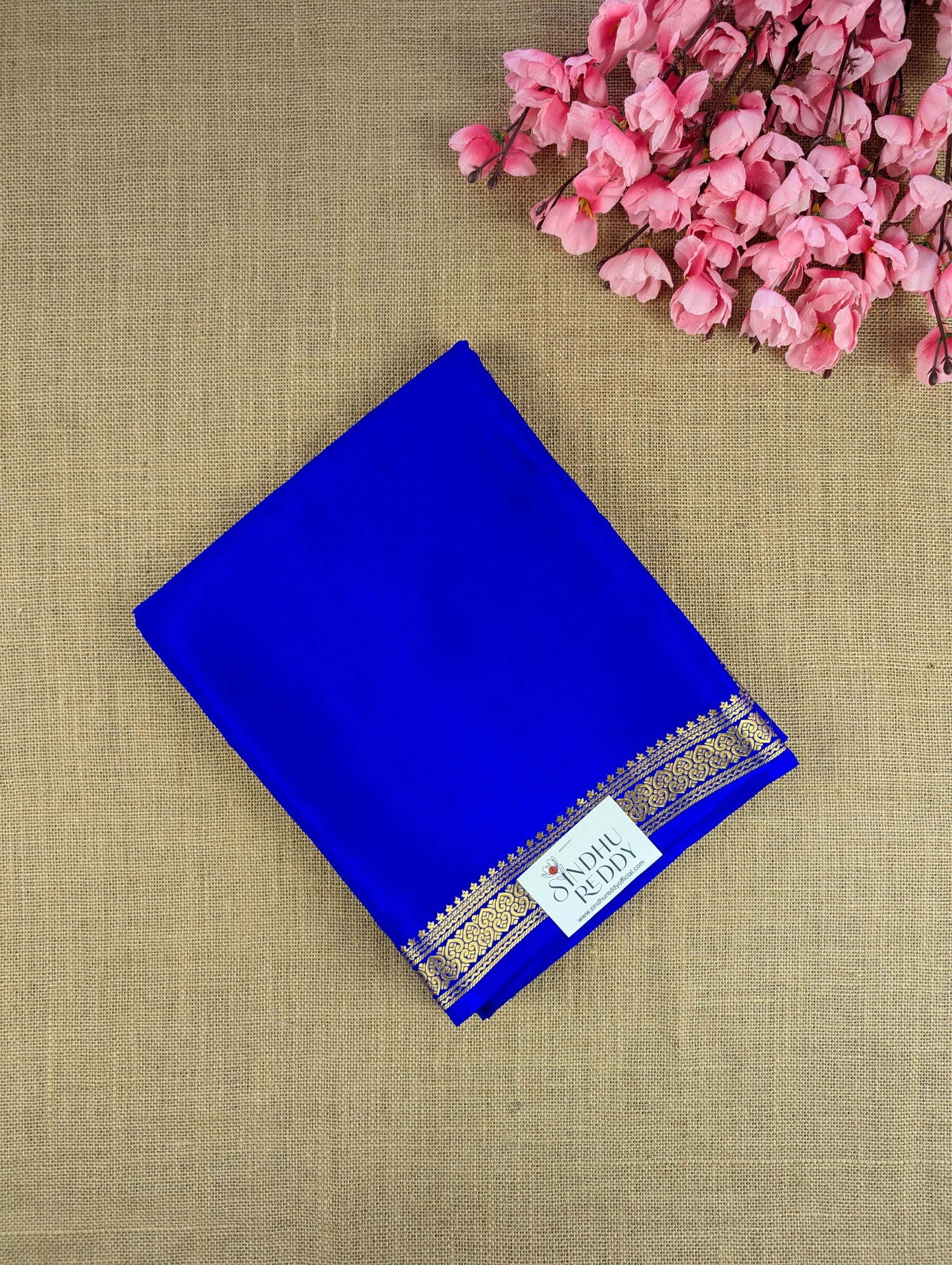 Pure Mysore Silk Crepe - Royal Blue with small zari border