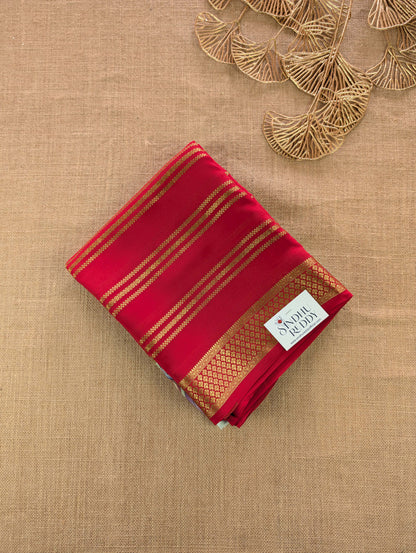 Pure Mysore Silk Crepe -  Red with Summer Green Printed Base