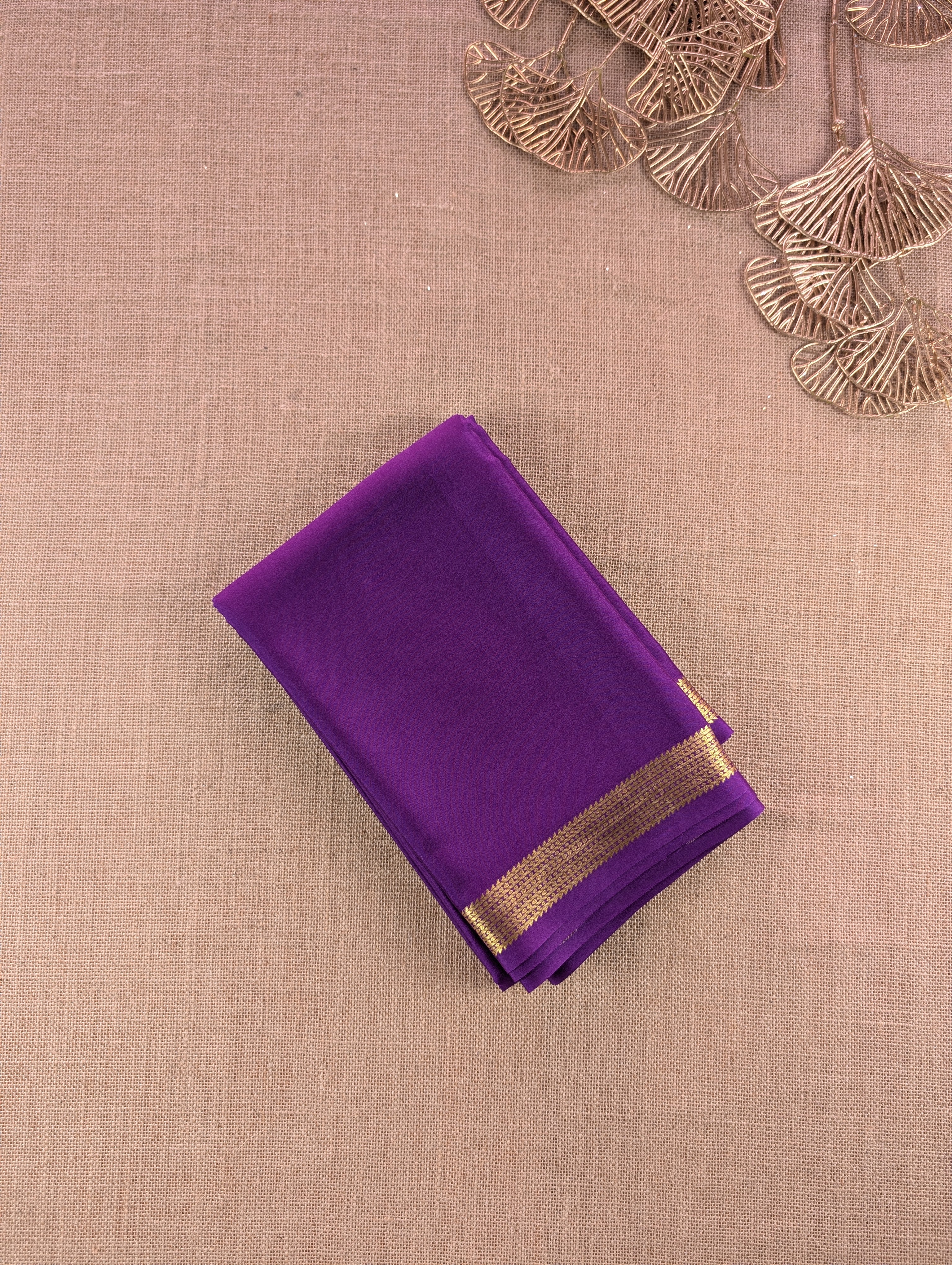 Pure Mysore Silk Crepe - Purple with zari border