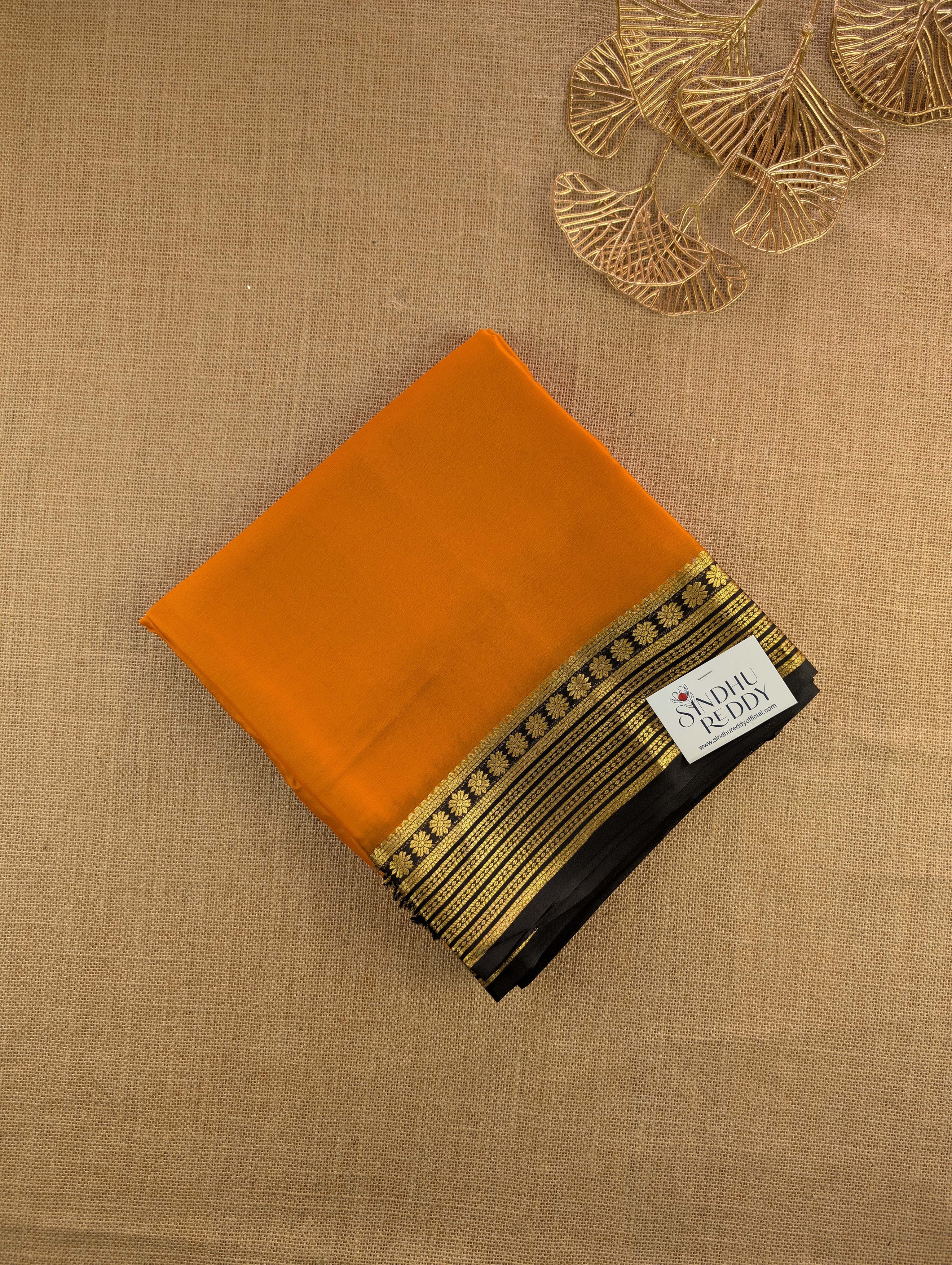 Pure Mysore Silk Crepe - Orange with Black