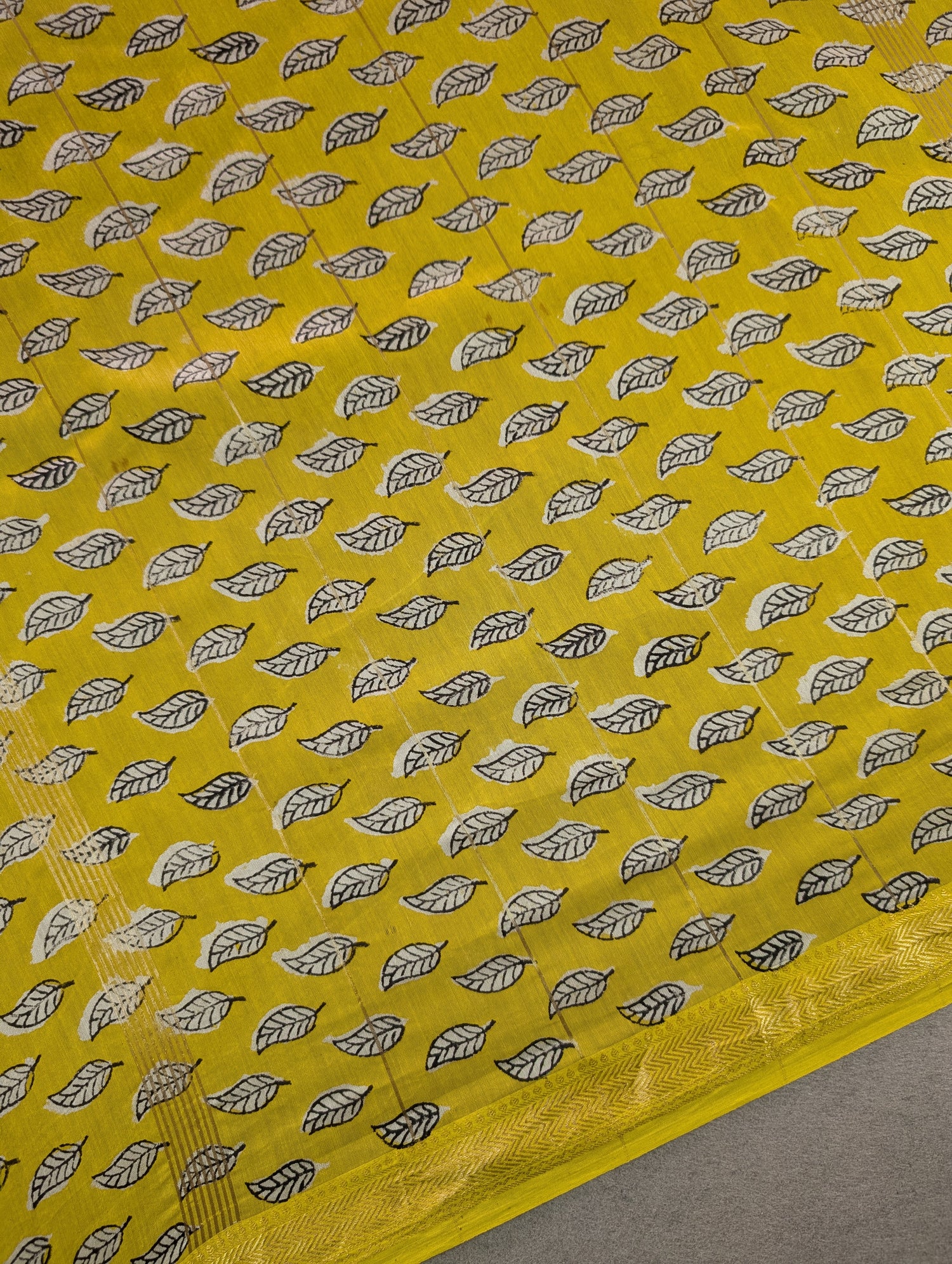 Hand Block Printed Maheshwari Silk - Black w/t Yellow