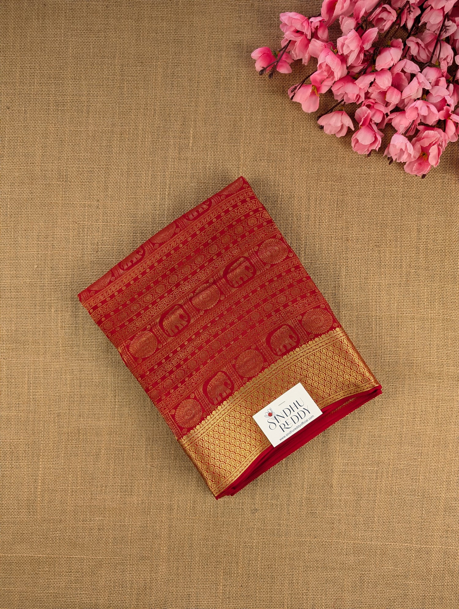 Pure Mysore Silk Crepe Brocade - Red