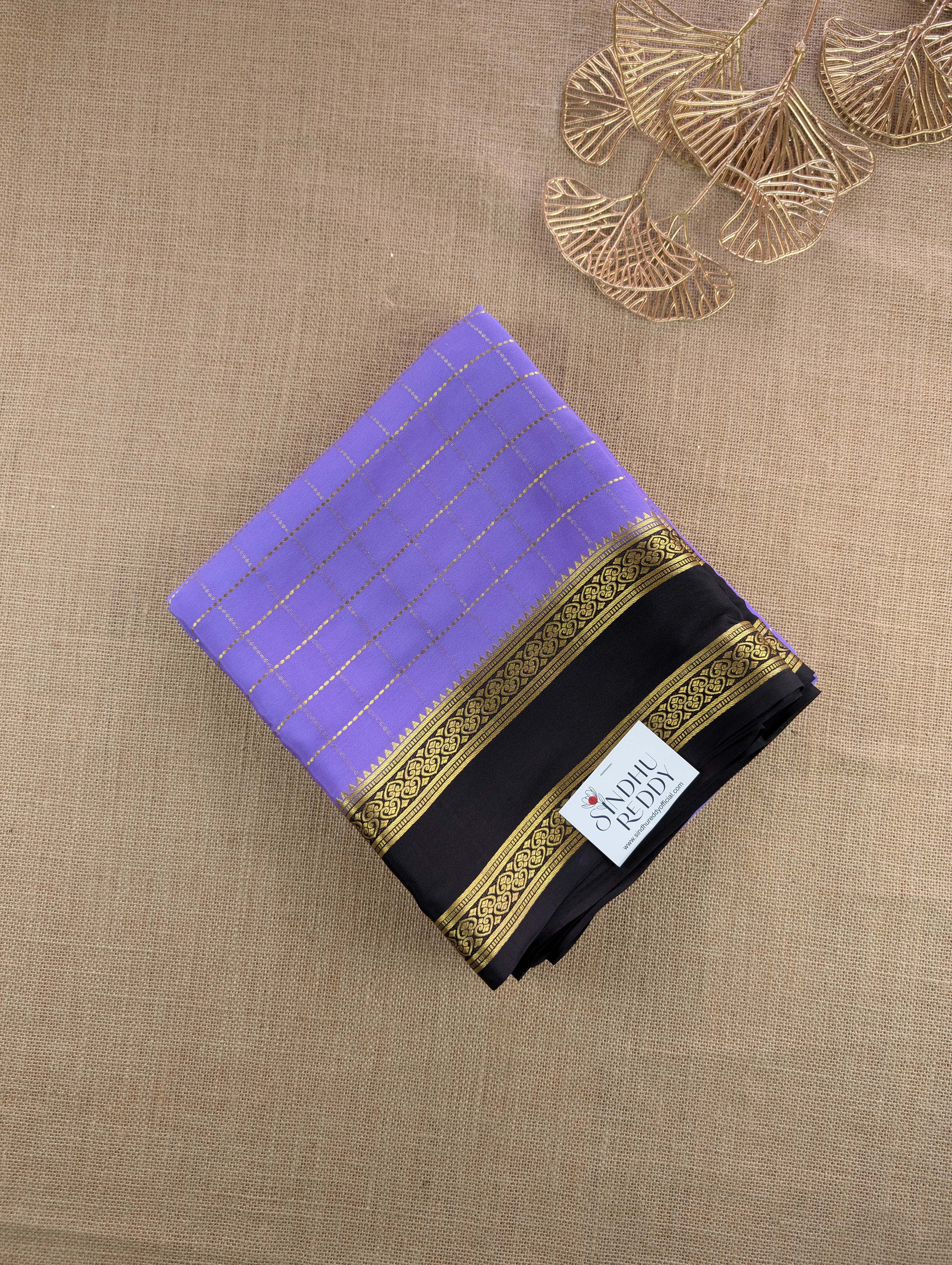 Pure Mysore Silk Crepe - Deep Lavender with Black