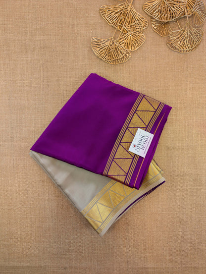 Pure Mysore Silk Crepe - Grey with Purple Half &amp; Half Pattern