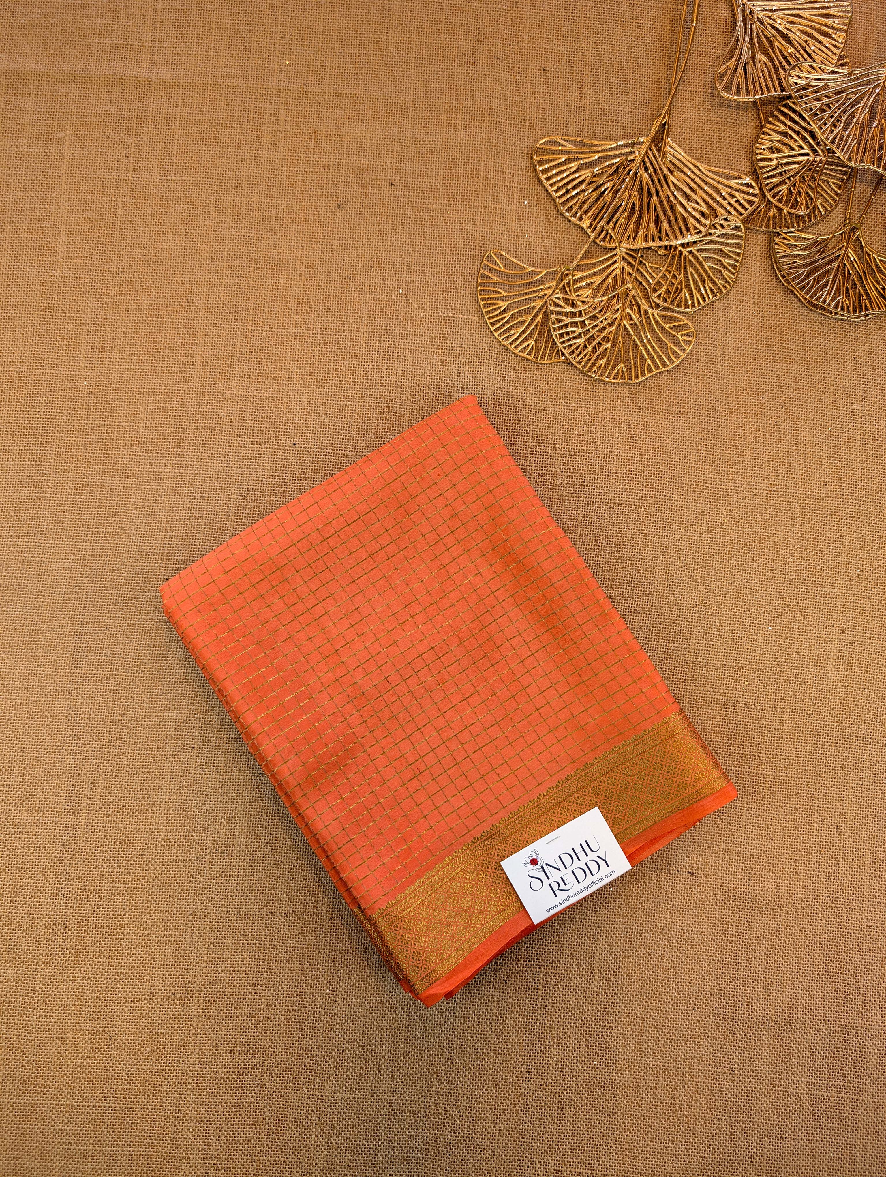 Pure Mysore Silk Crepe - Light Orange with Printed Pallu