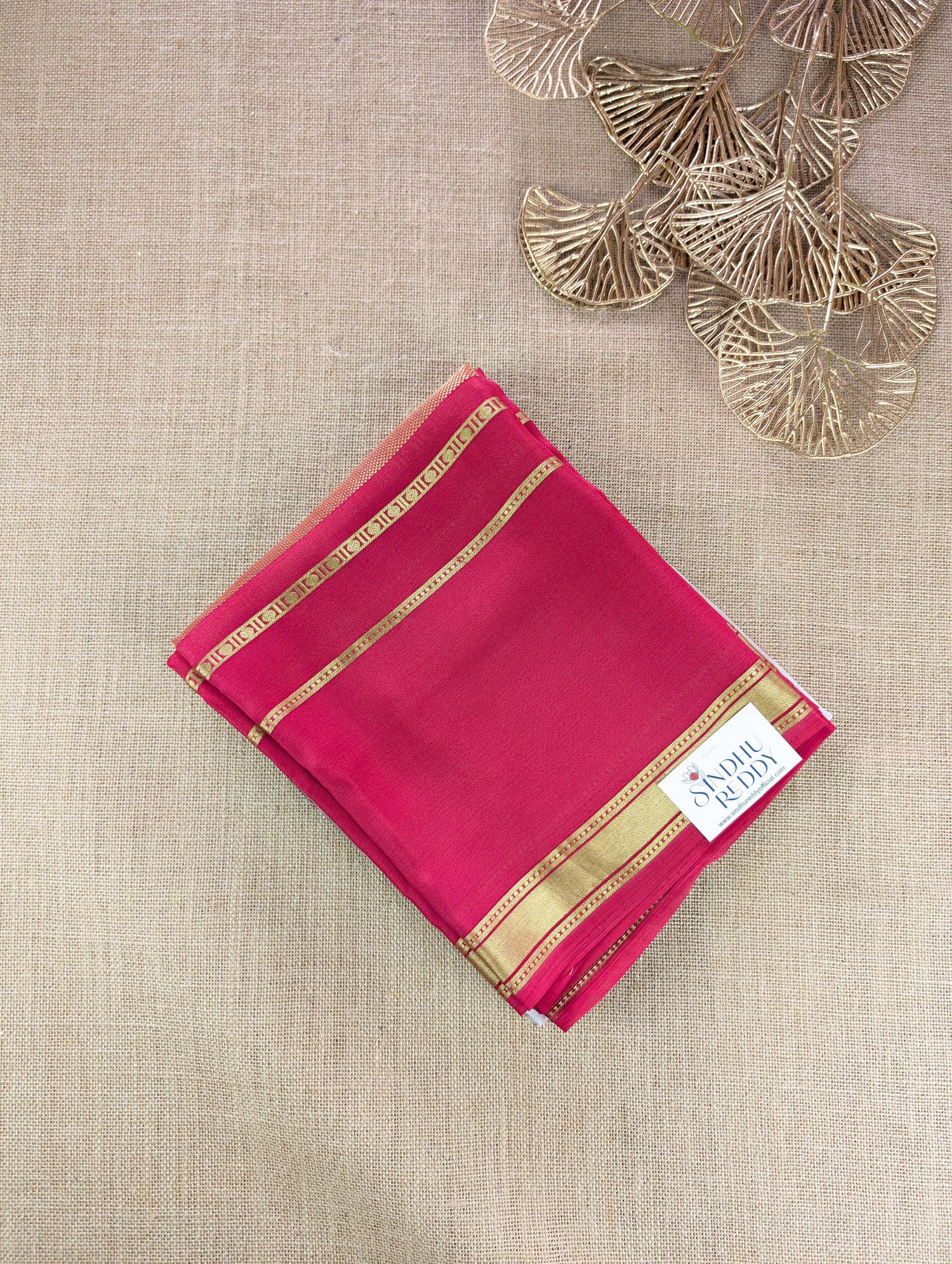 Pure Mysore Silk Crepe -  Bright Maroon with Printed Base