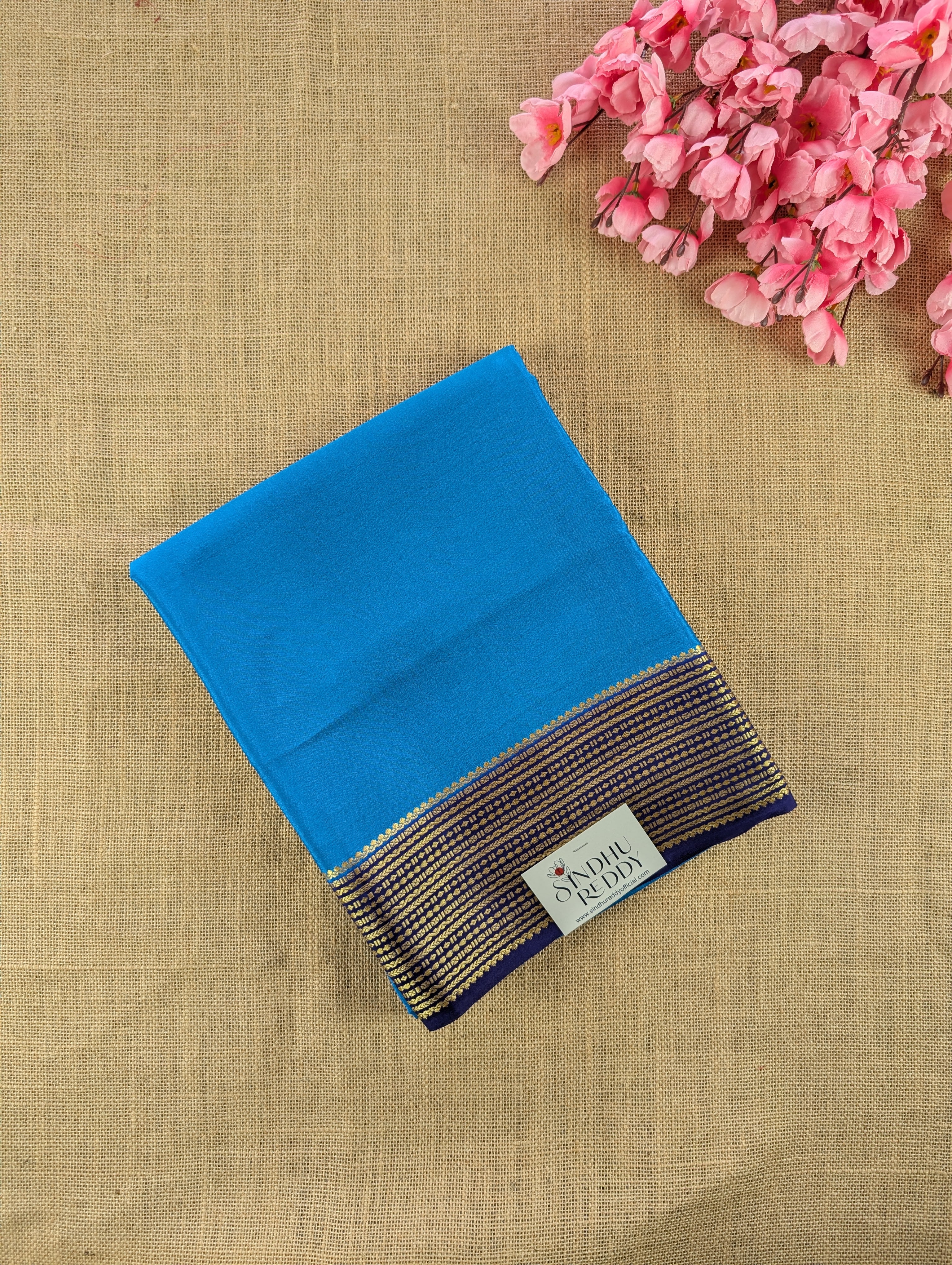 Pure Mysore Silk Crepe - Water Blue with Purplish Blue