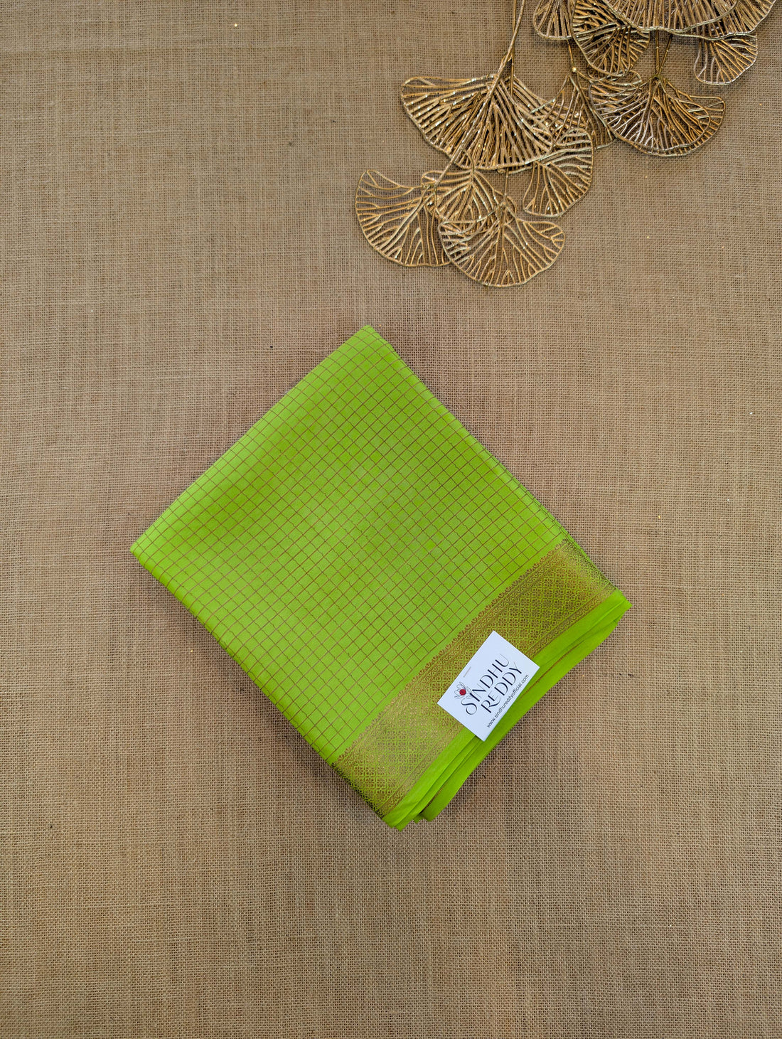 Pure Mysore Silk Crepe - Neon Green with Printed Pallu