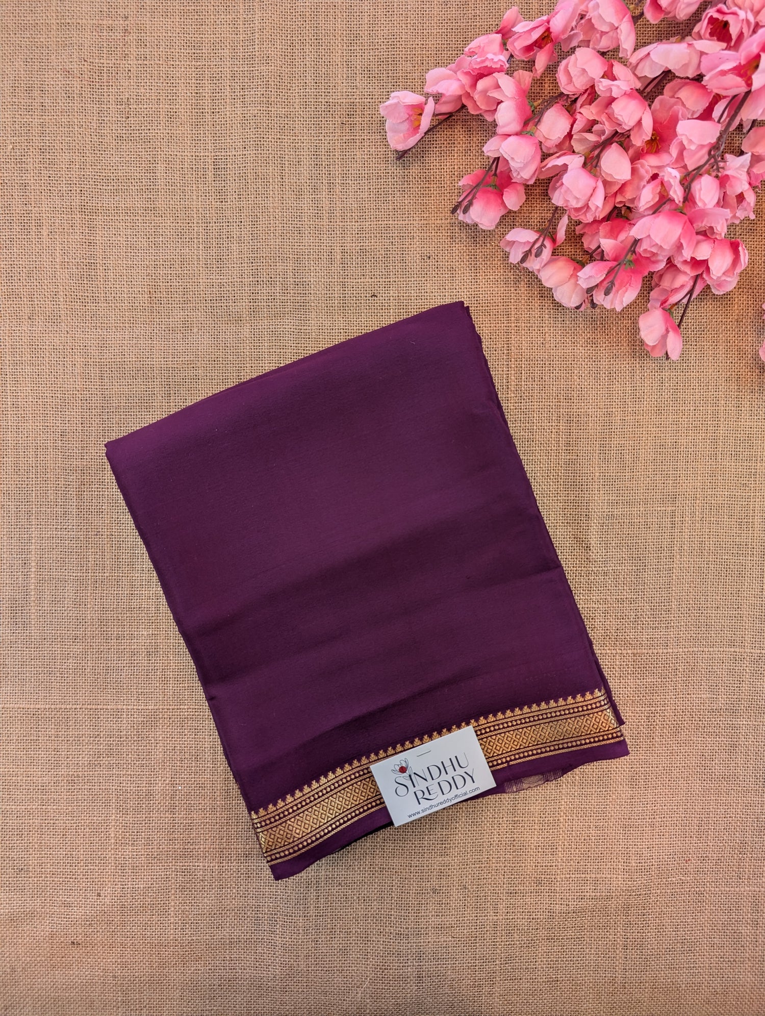 Pure Mysore Silk Crepe - Coffee Brown with small zari border