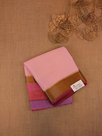 Pure Mysore Silk Crepe - Peach with Red 3D Pattern