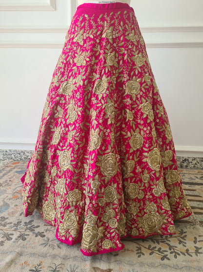 Pink Heavy Hand Embroidered Skirt