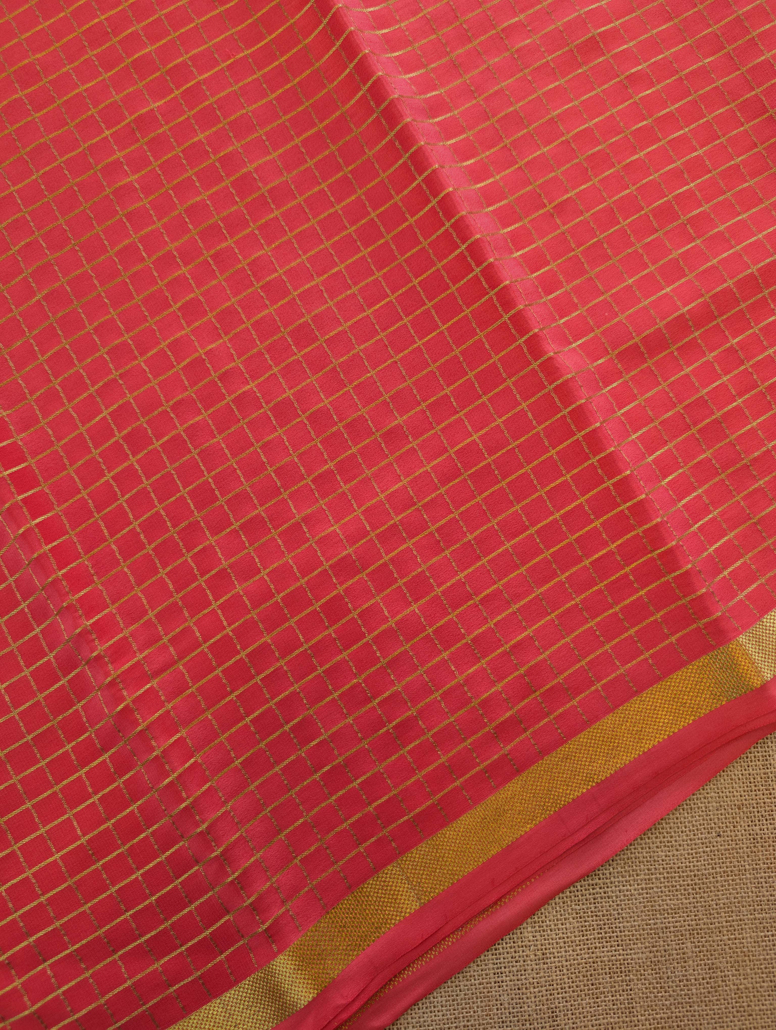 Pure Mysore Silk Crepe -  Reddish Orange with Printed Pallu