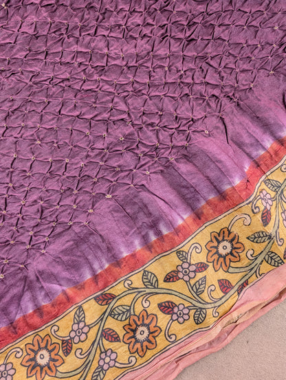 Pen Kalamkari X Bandhani - Brownish Purple