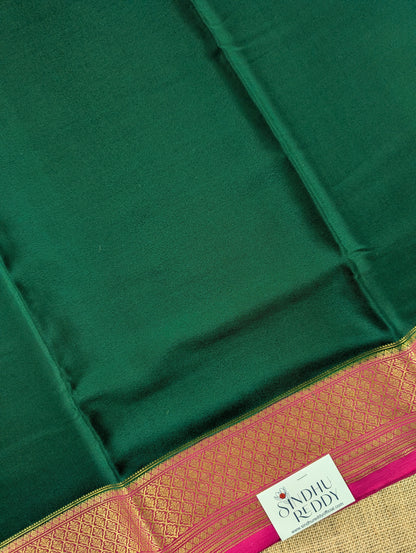 Pure Mysore Silk Crepe - Green with Rani Pink