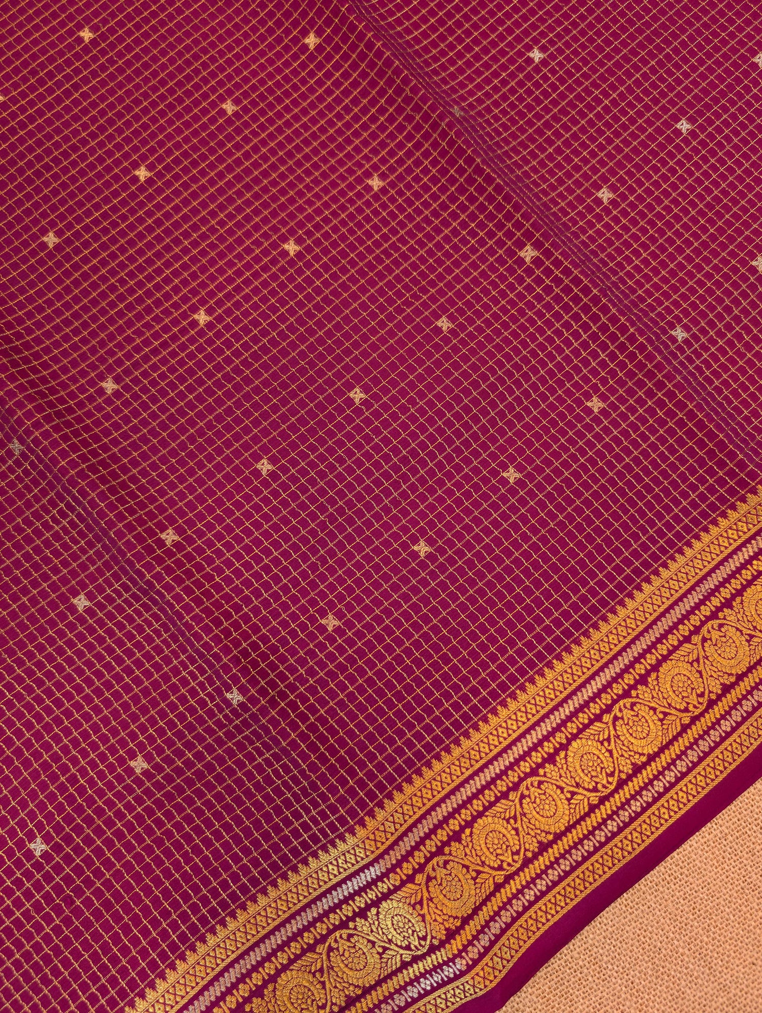 Pure Mysore Silk Crepe - Maroon with Printed Pallu