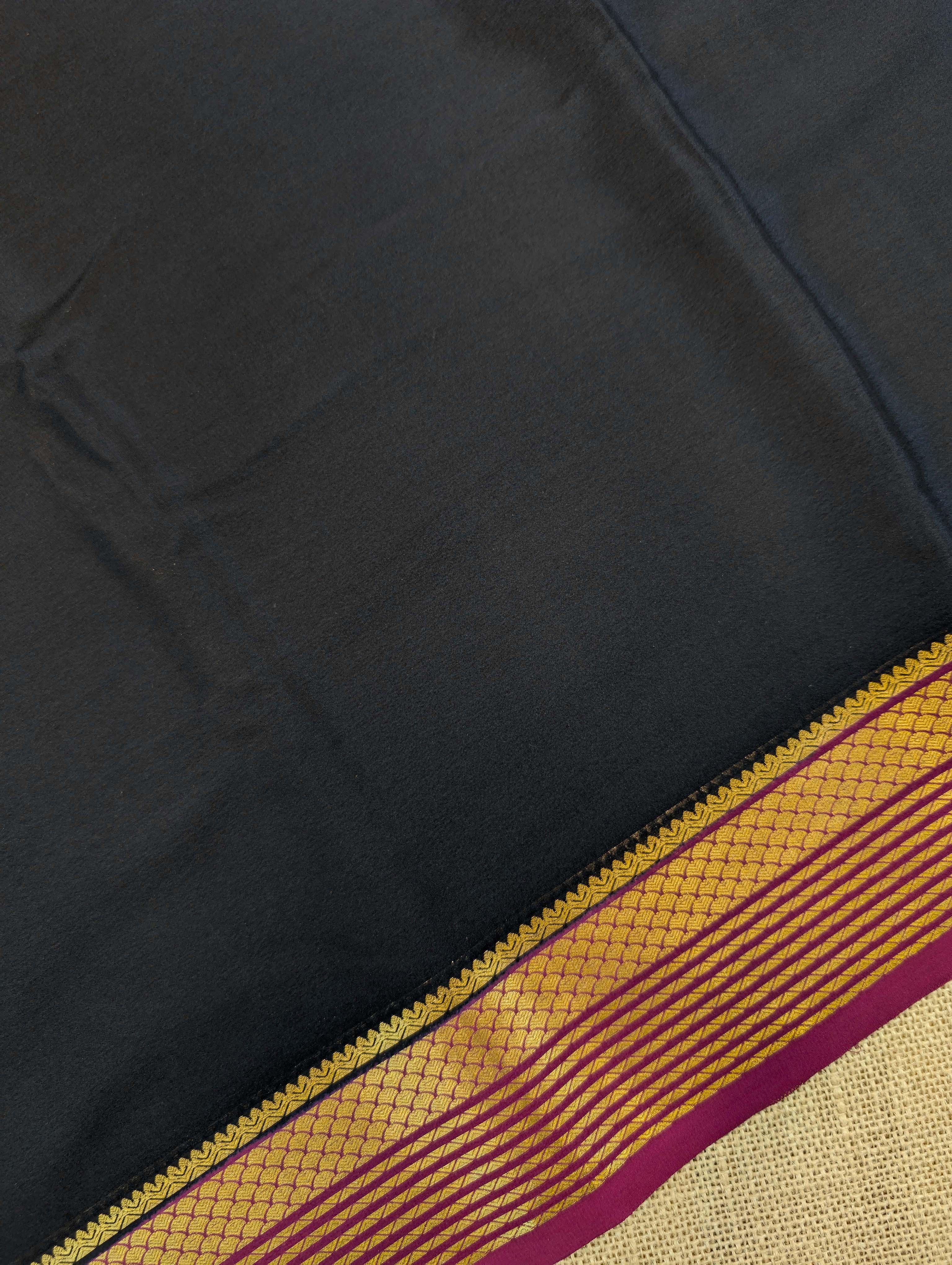 Pure Mysore Silk Crepe - Black with Dark Pink