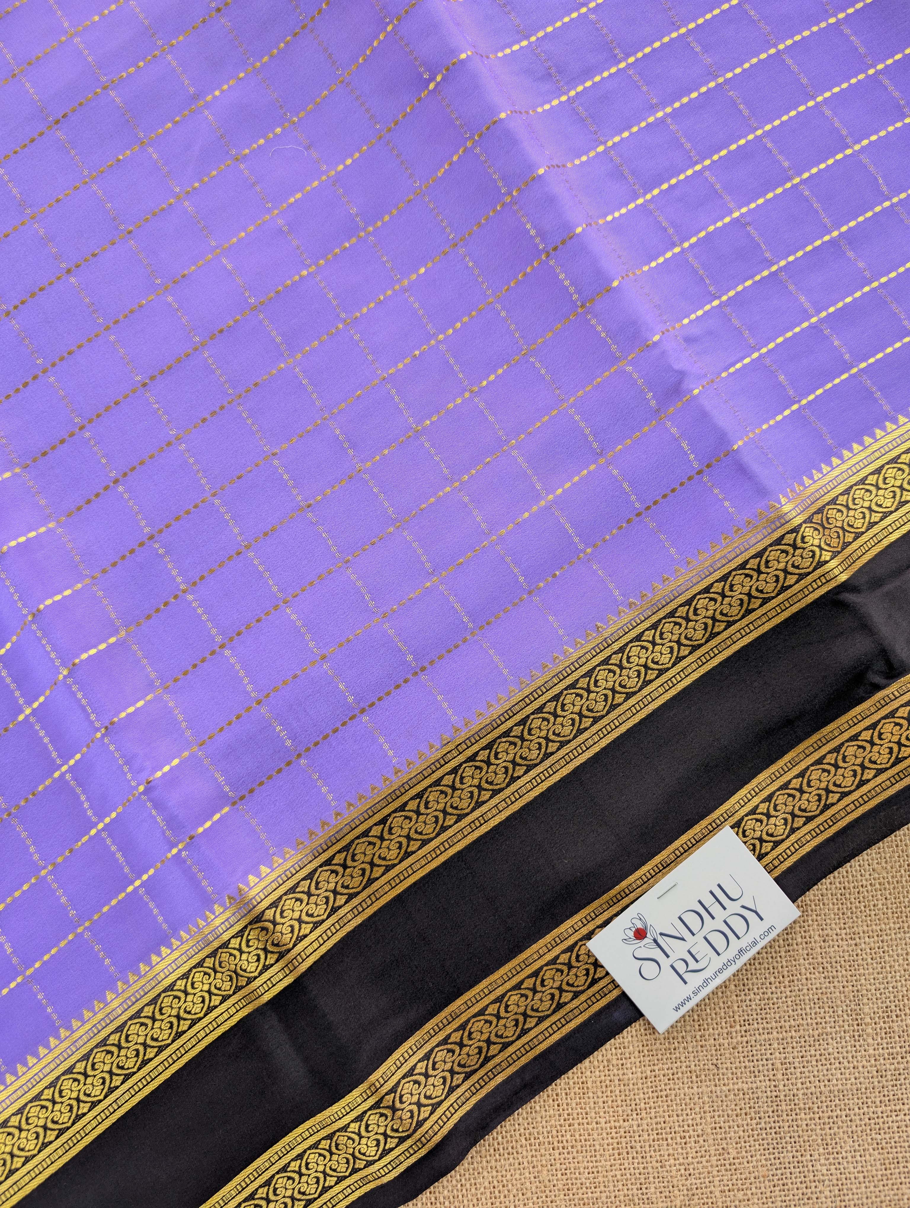 Pure Mysore Silk Crepe - Deep Lavender with Black