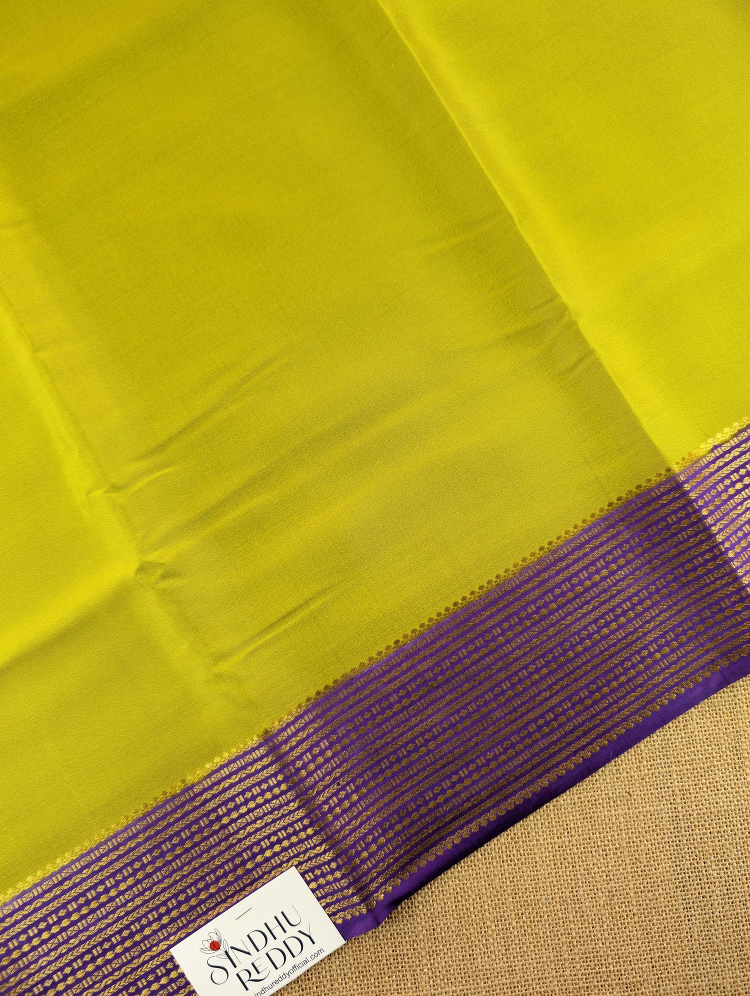 Pure Mysore Silk Crepe - Mustard Green with Purple