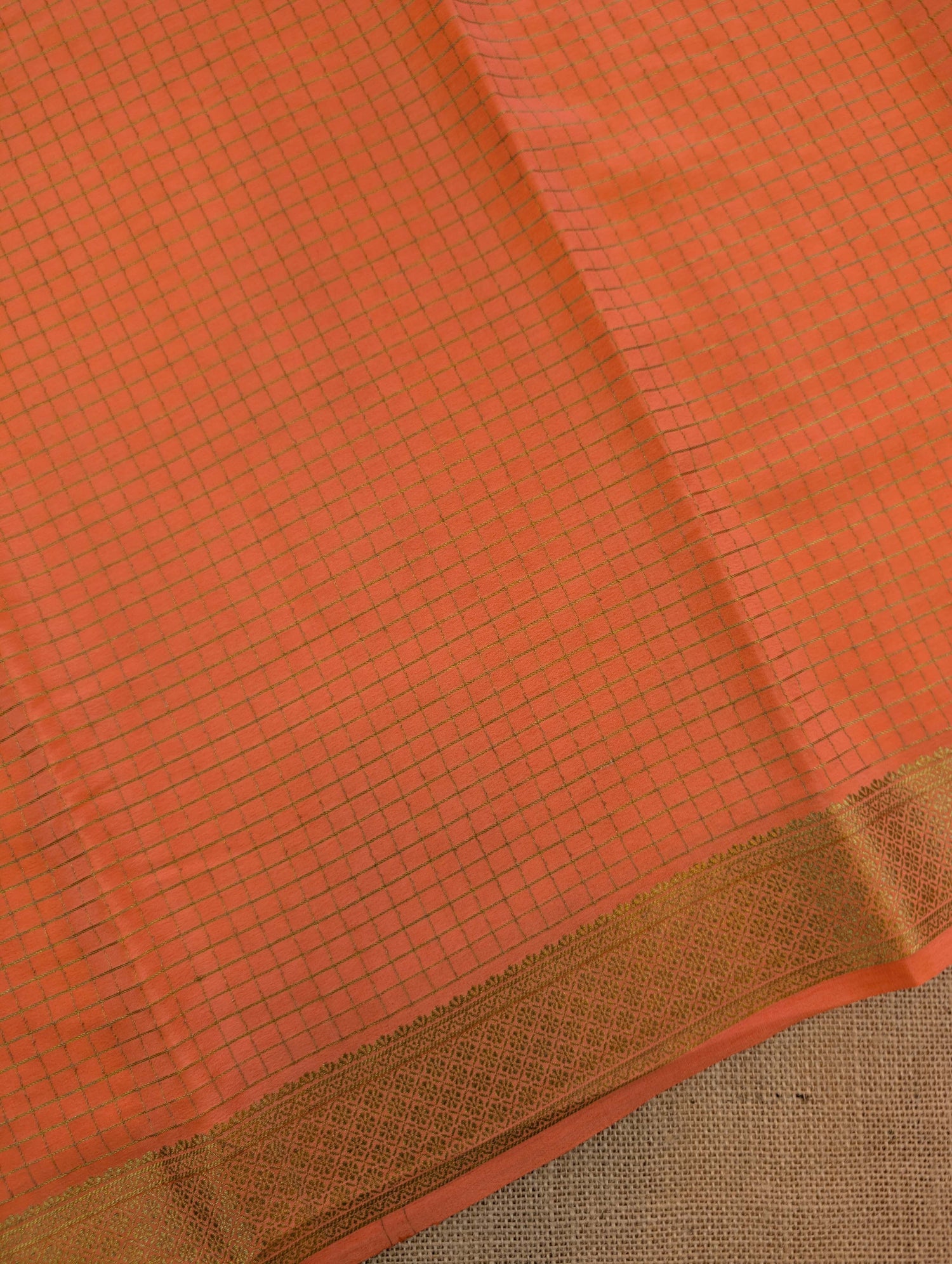 Pure Mysore Silk Crepe - Light Orange with Printed Pallu