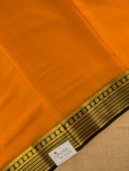 Pure Mysore Silk Crepe - Orange with Black