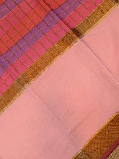 Pure Mysore Silk Crepe - Peach with Red 3D Pattern