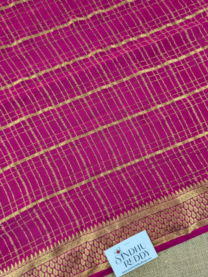 Pure Mysore Silk Crepe - Pink with Hand Painted Pen Kalamkari Pallu &amp; Blouse