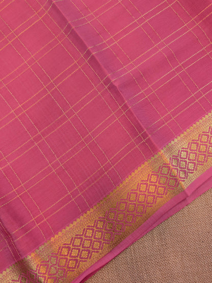 Pure Mysore Silk Crepe - Peach with zari checks and border