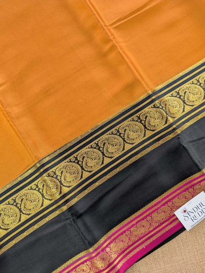 Pure Mysore Silk Crepe - Brownish Orange with Black &amp; Pink 3D Pattern