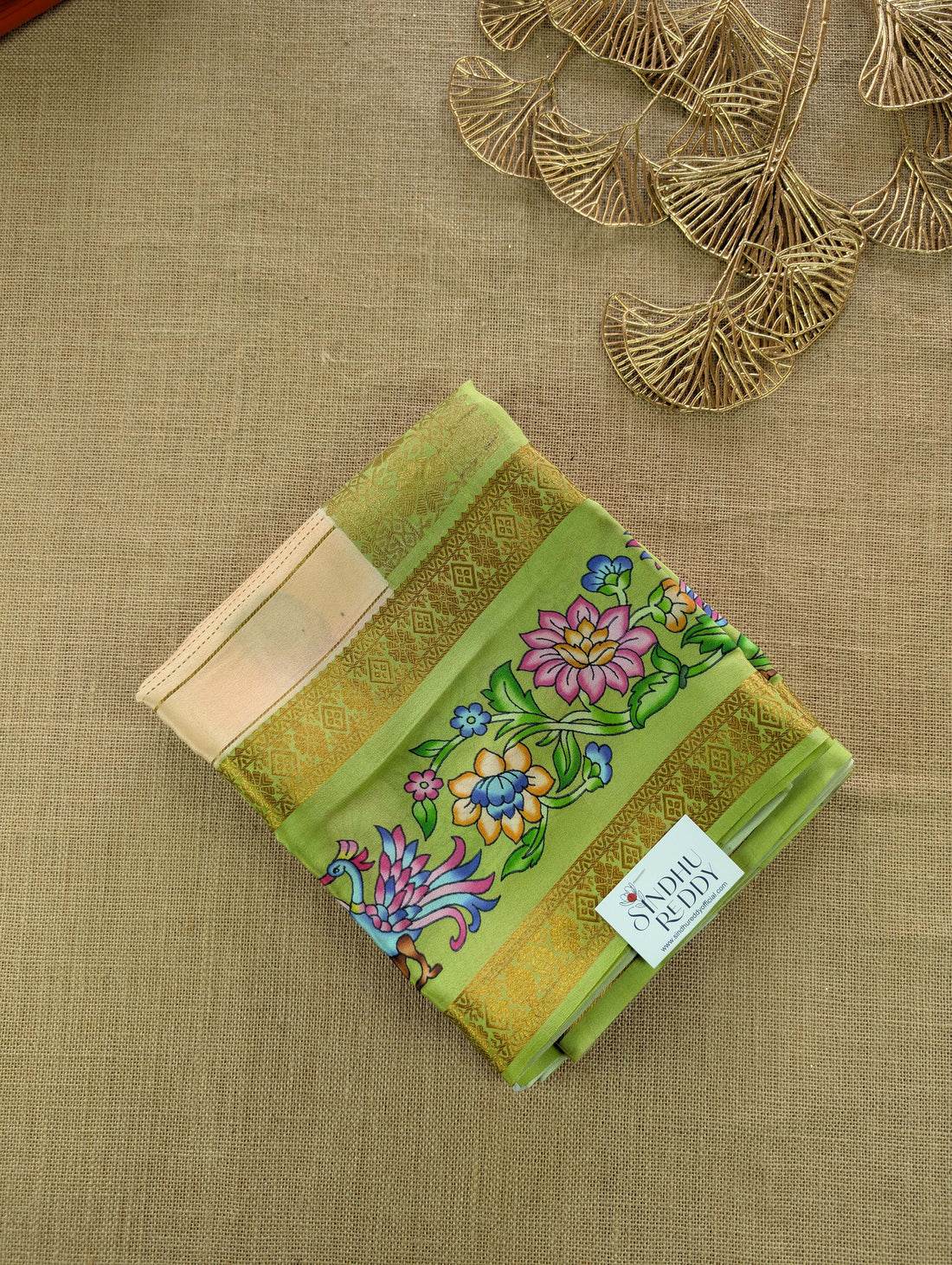 Pure Mysore Silk Crepe -  Multicolor horizontal stripes with Printed Border