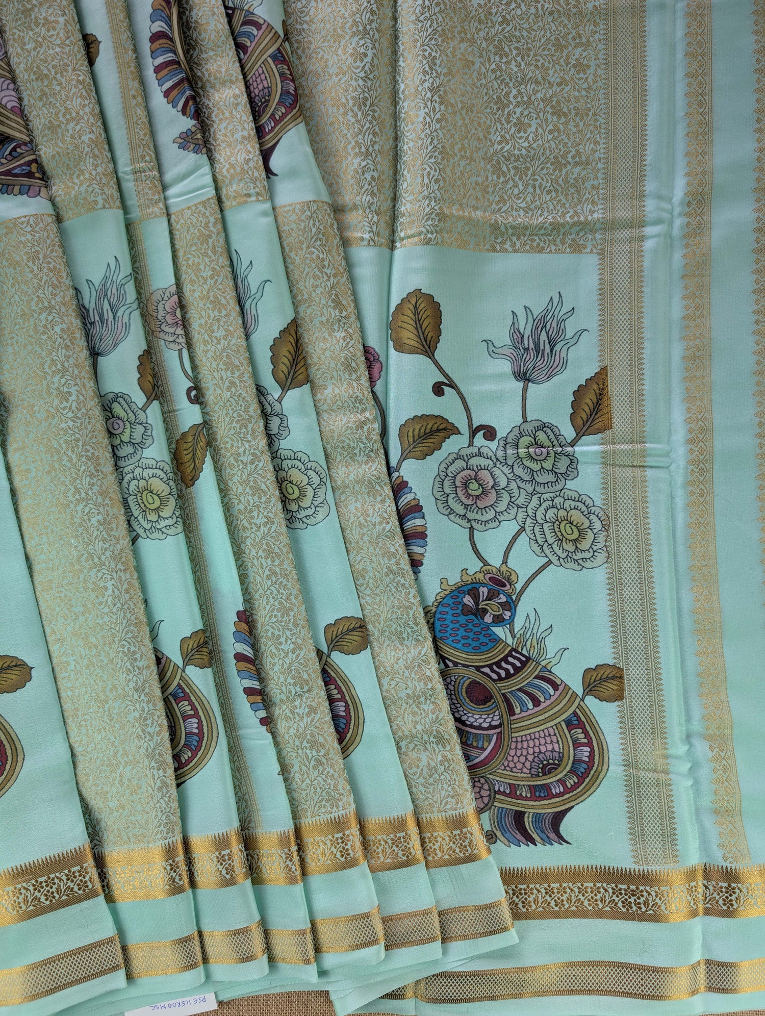 Pure Mysore Silk Crepe -  Summer Green with Placement Design