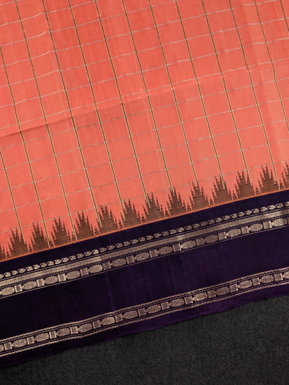 Pure Handloom Gadwal - Soft Peach with Purple