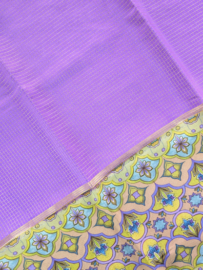 Pure Mysore Silk Crepe -  Lavender with Half &amp; Half Printed Border