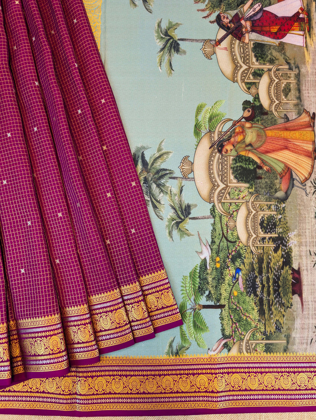 Pure Mysore Silk Crepe - Maroon with Printed Pallu