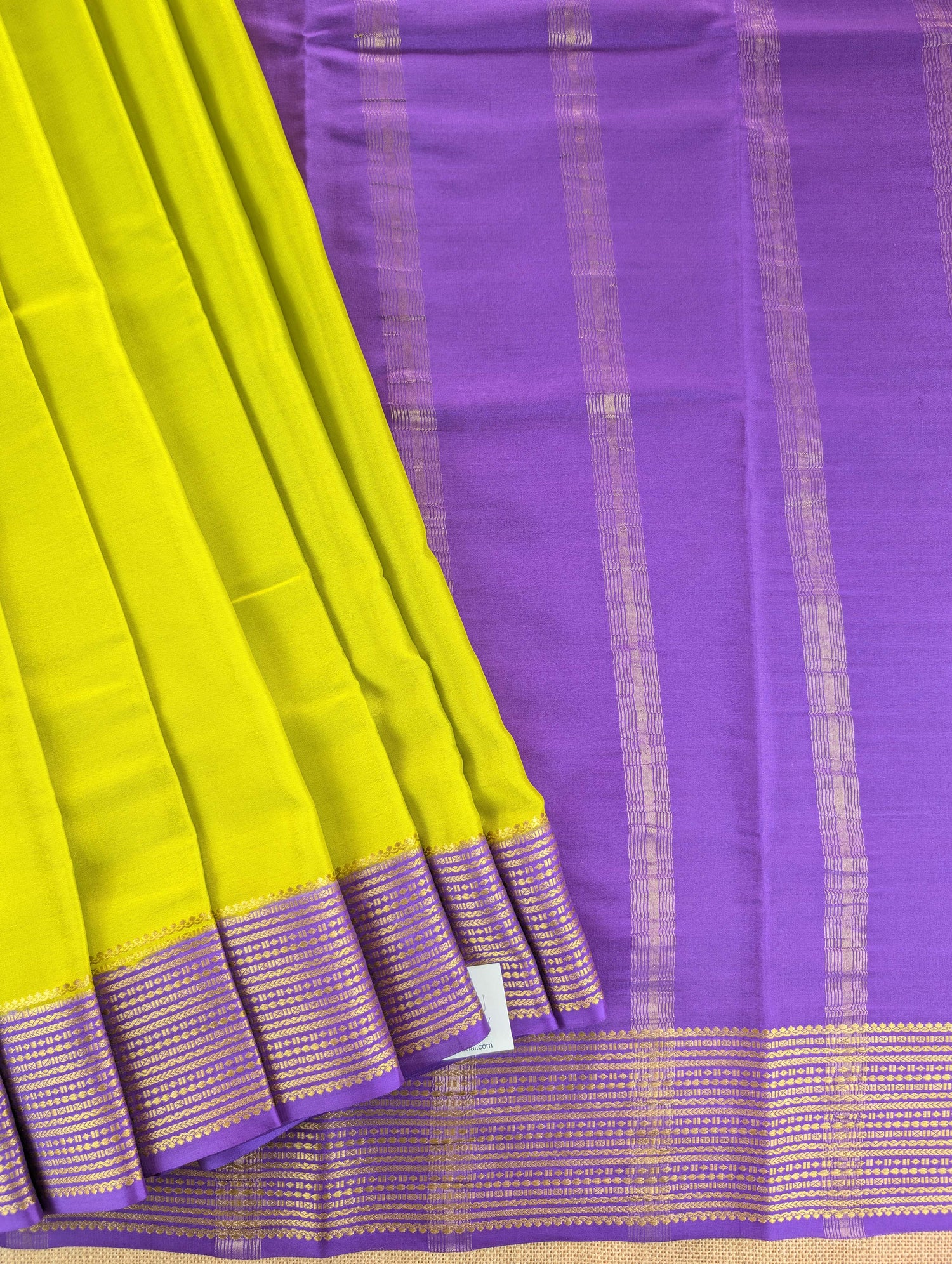 Pure Mysore Silk Crepe - Mustard Green with Purple