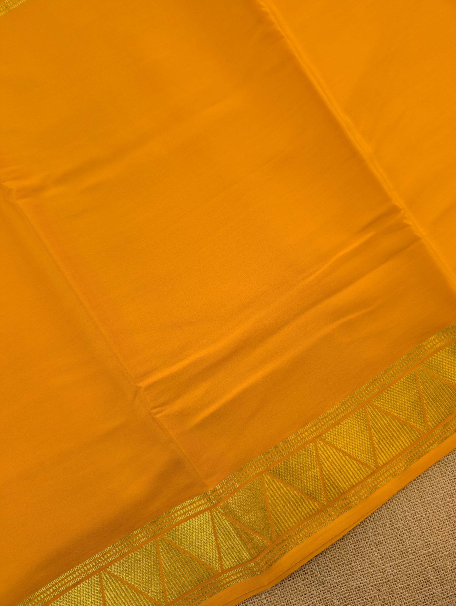 Pure Mysore Silk Crepe - Black with Orange Half &amp; Half Pattern