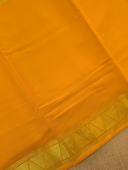 Pure Mysore Silk Crepe - Black with Orange Half &amp; Half Pattern