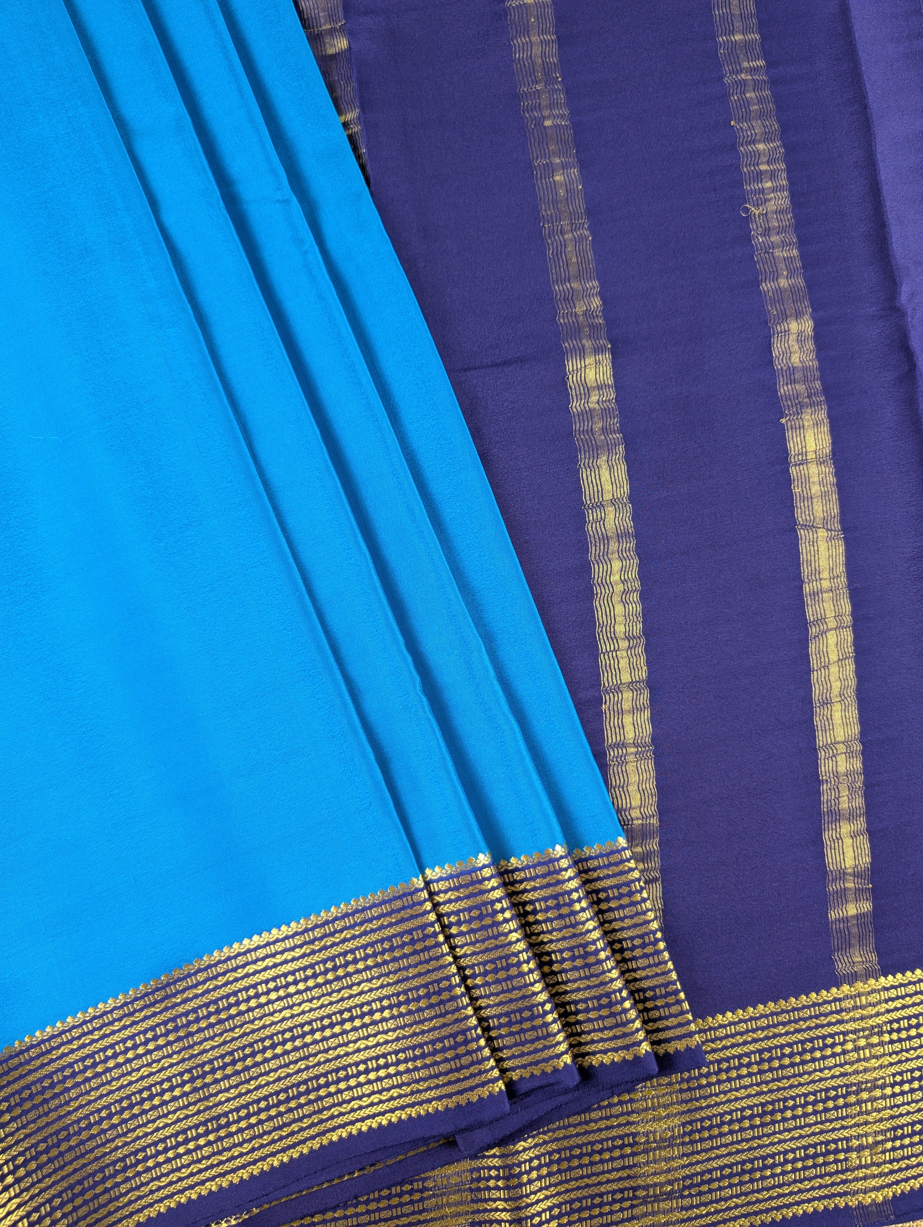 Pure Mysore Silk Crepe - Water Blue with Purplish Blue