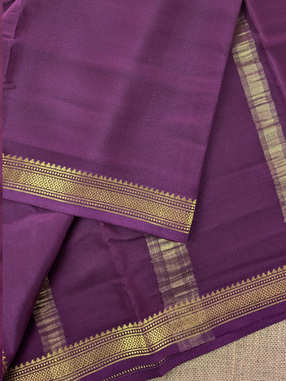 Pure Mysore Silk Crepe - Coffee Brown with small zari border