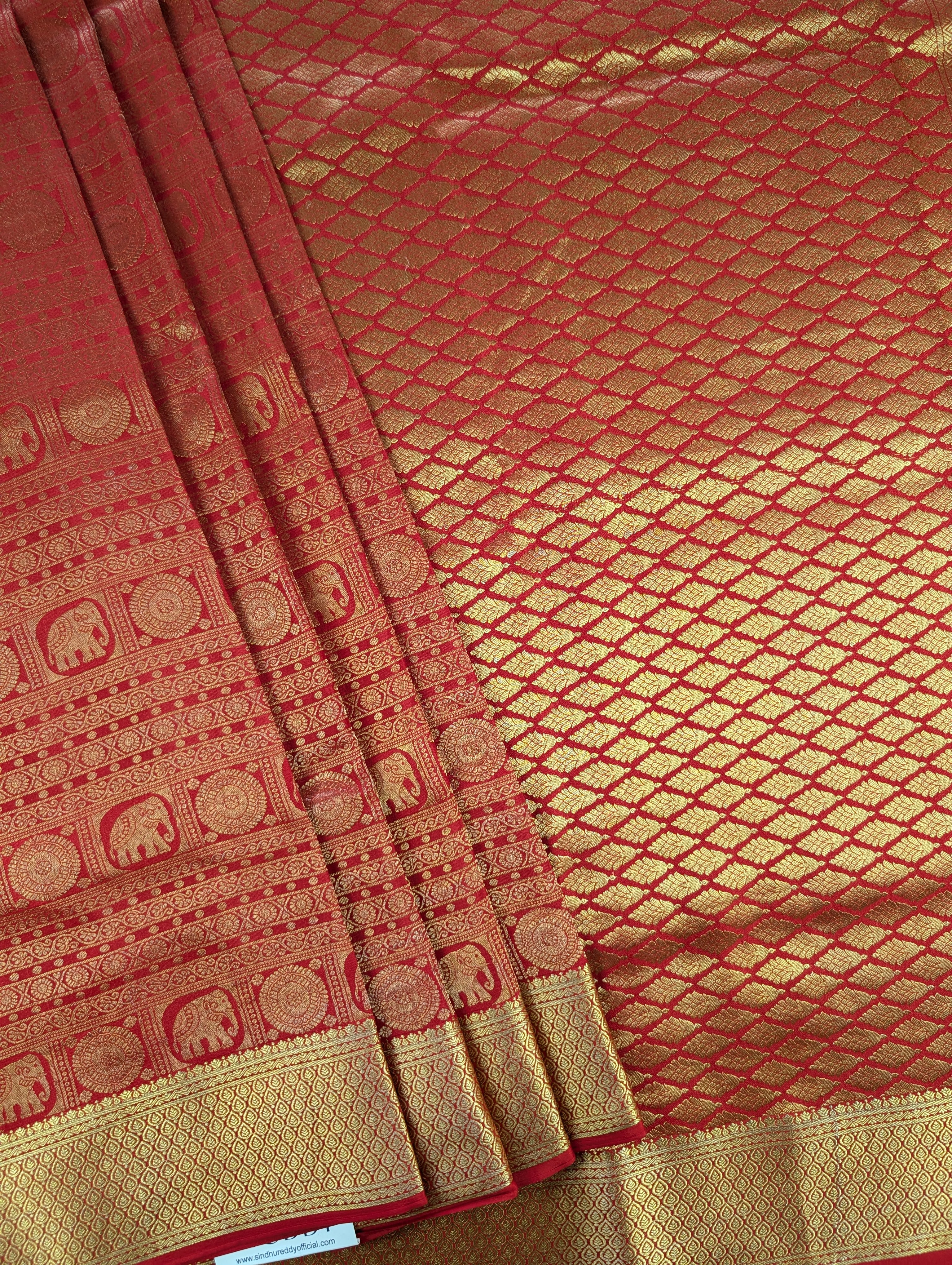 Pure Mysore Silk Crepe Brocade - Red