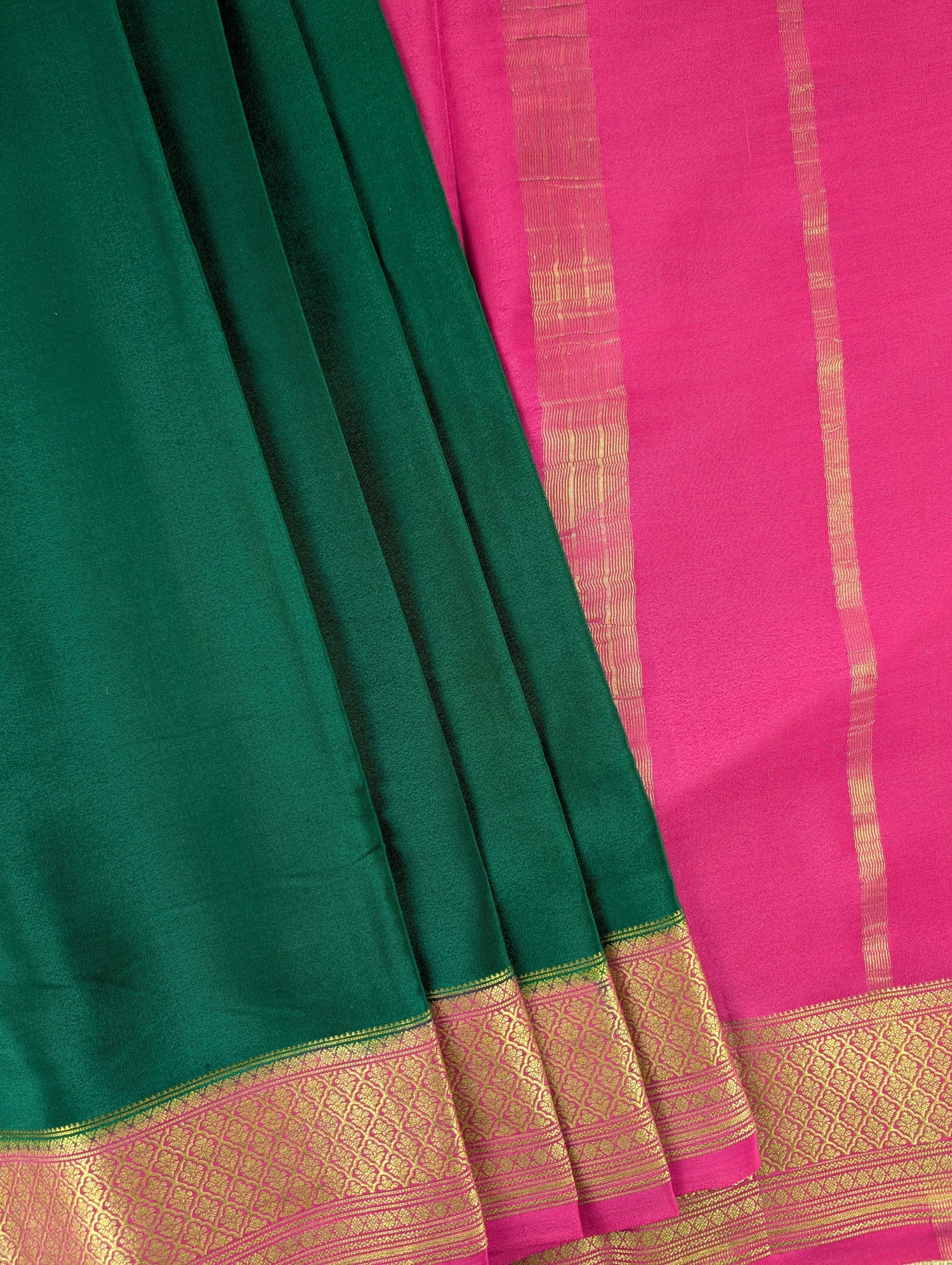 Pure Mysore Silk Crepe - Green with Rani Pink