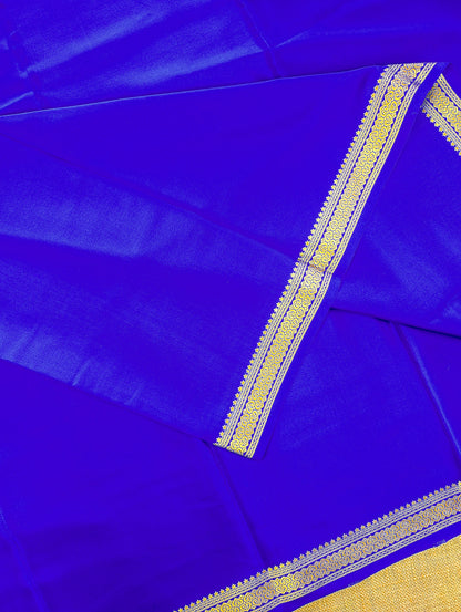 Pure Mysore Silk Crepe - Royal Blue with small zari border