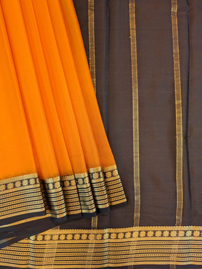 Pure Mysore Silk Crepe - Orange with Black