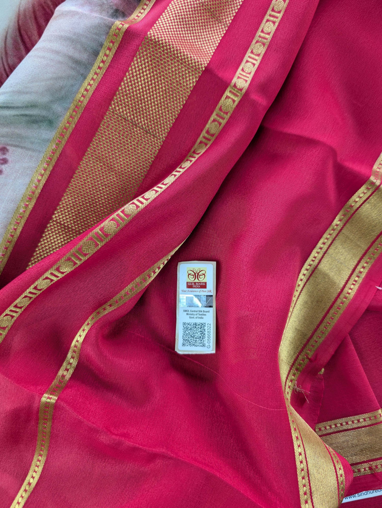 Pure Mysore Silk Crepe -  Bright Maroon with Printed Base